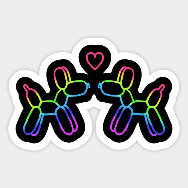 Rainbow Balloon Dogs in Love on Black Sticker by Whoopsidoodle